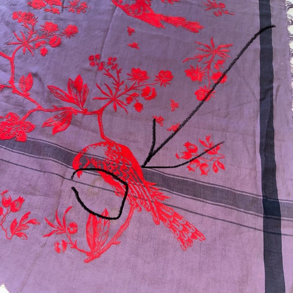 Leigh & Luca - Wrap / Scarf - Cotton and Silk w/ Velvet Flock Bird Flora Motif - Picture 4 of 9